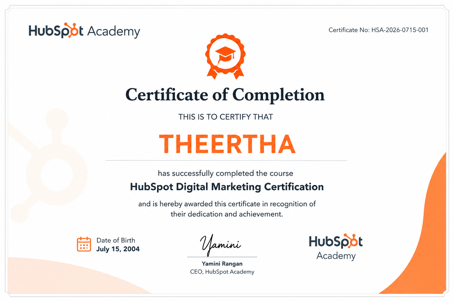 HUBSPOT CERTIFICATE